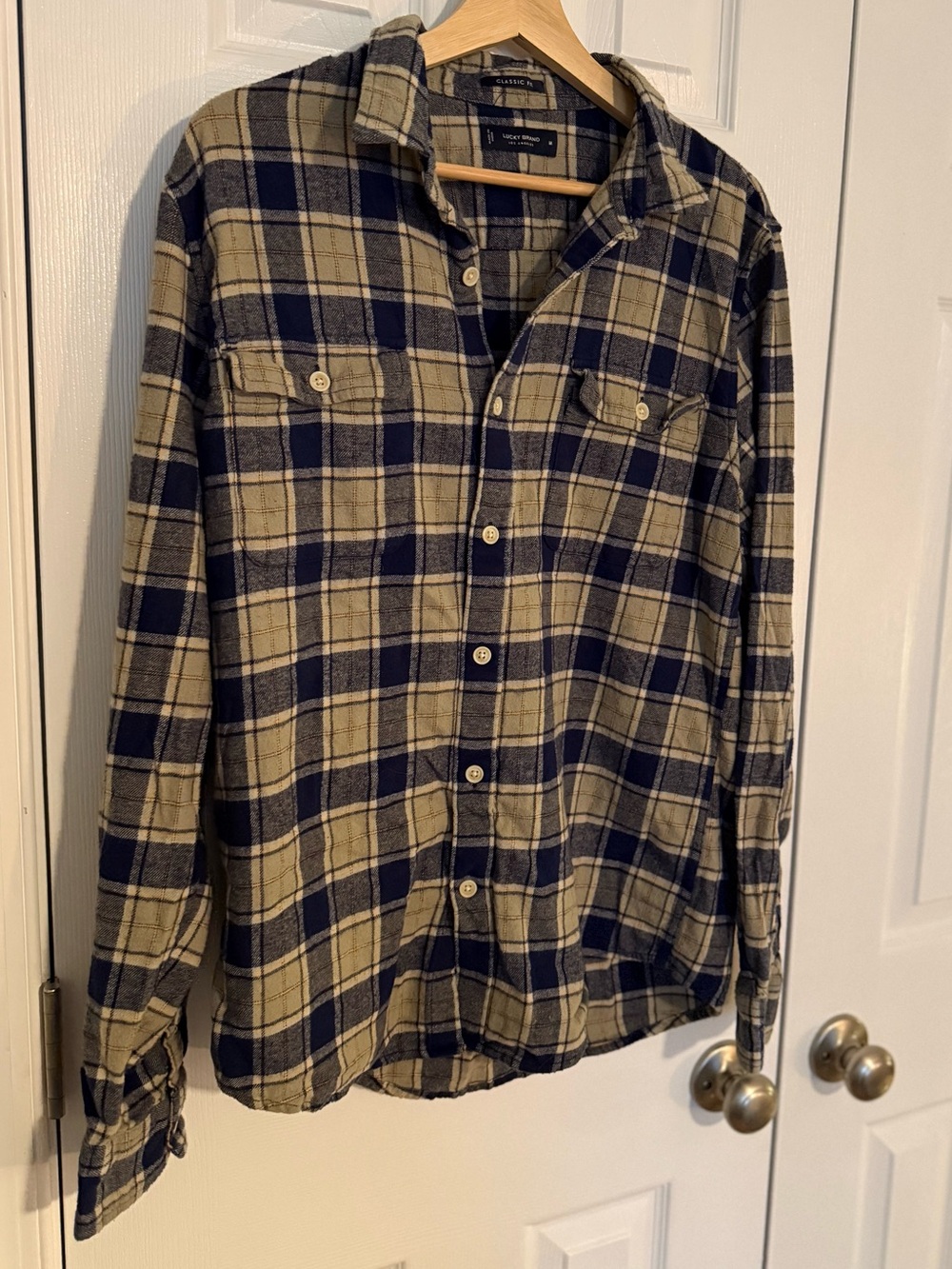 Lucky Brand Men's Plaid Button-Down Shirt in Navy & Tan